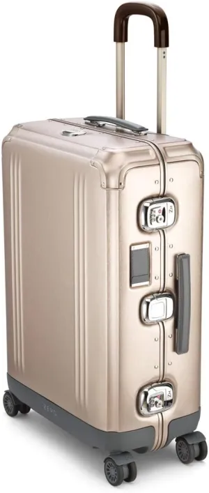 ZERO Halliburton Pursuit Aluminum 26 Hardside Medium Checked Suitcase  Luxury Brushed Aluminum, TSA Lock, High Gloss Telescoping Handle, ZH Concave Edging for Impact protection, Bronze
