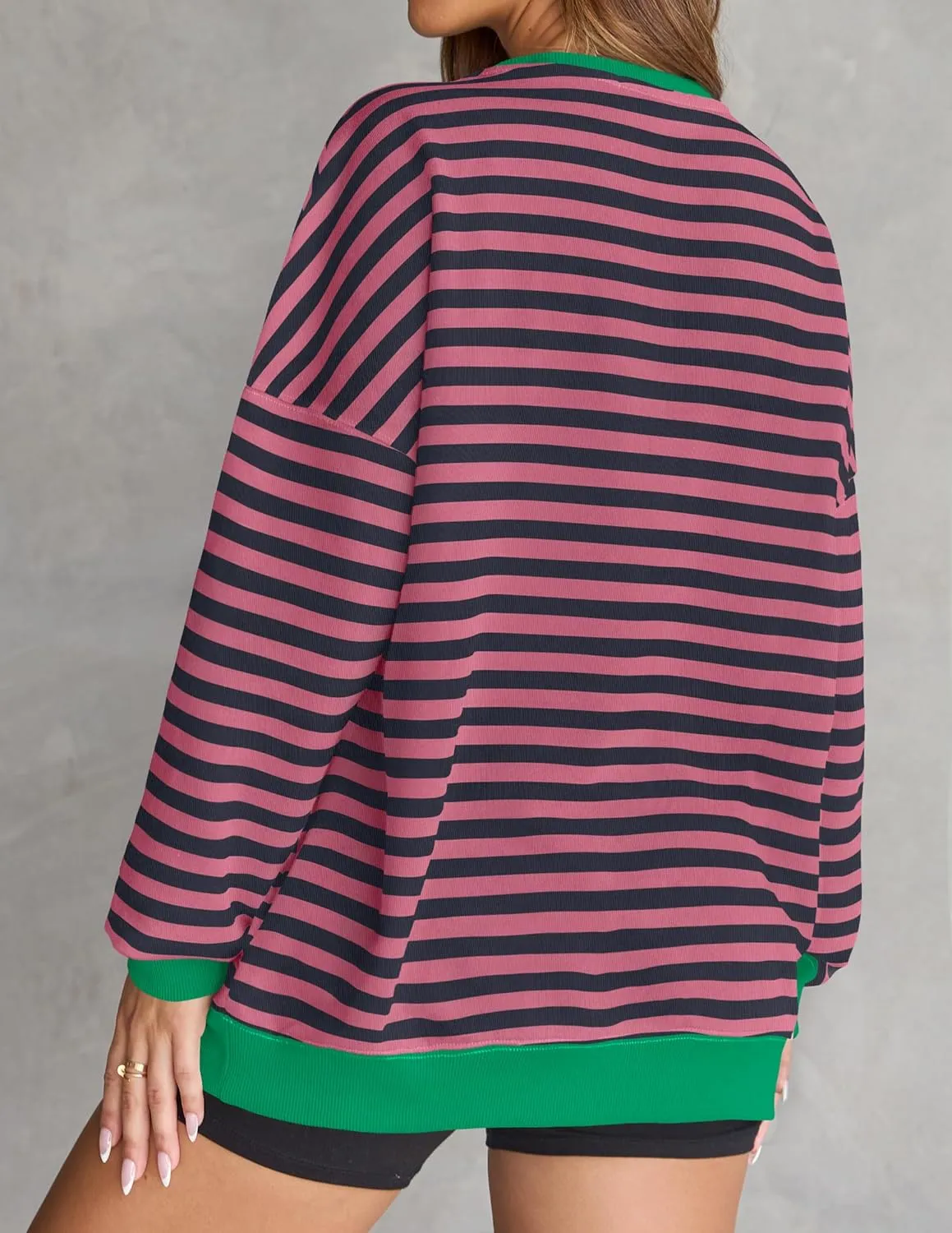 ZESICA Womens Casual Striped Pullover Tops Long Sleeve Shirts Crewneck Oversized Sweatshirts Spring Clothes