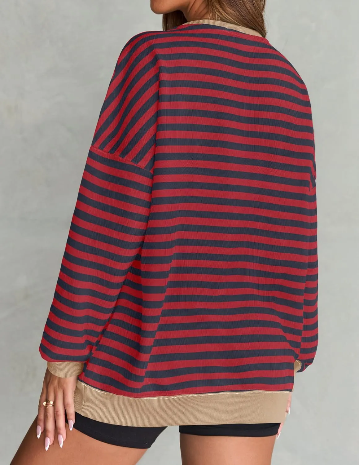 ZESICA Womens Casual Striped Pullover Tops Long Sleeve Shirts Crewneck Oversized Sweatshirts Spring Clothes