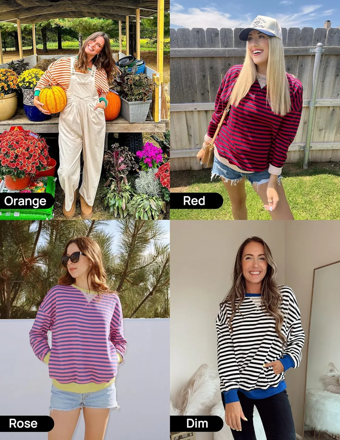 ZESICA Womens Casual Striped Pullover Tops Long Sleeve Shirts Crewneck Oversized Sweatshirts Spring Clothes