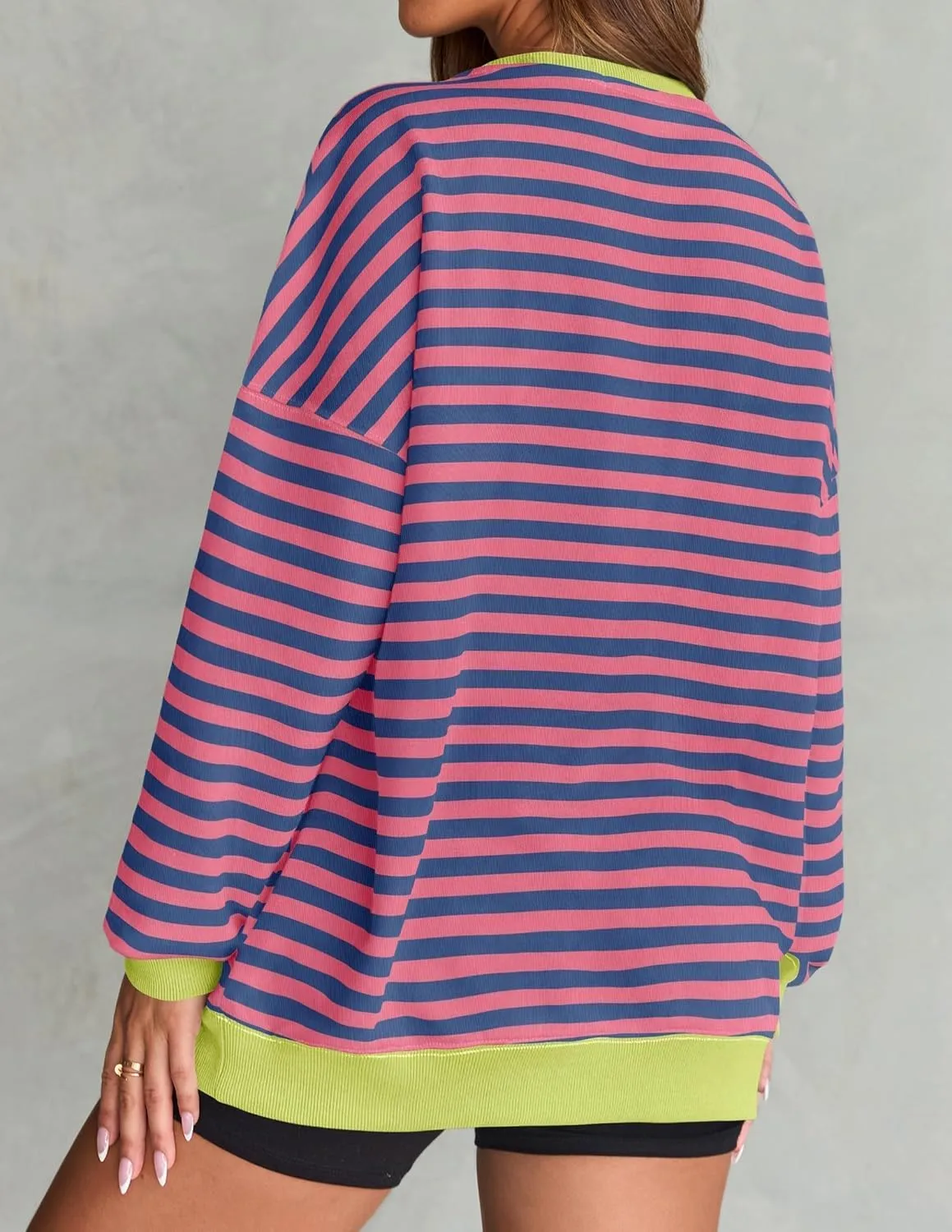 ZESICA Womens Casual Striped Pullover Tops Long Sleeve Shirts Crewneck Oversized Sweatshirts Spring Clothes