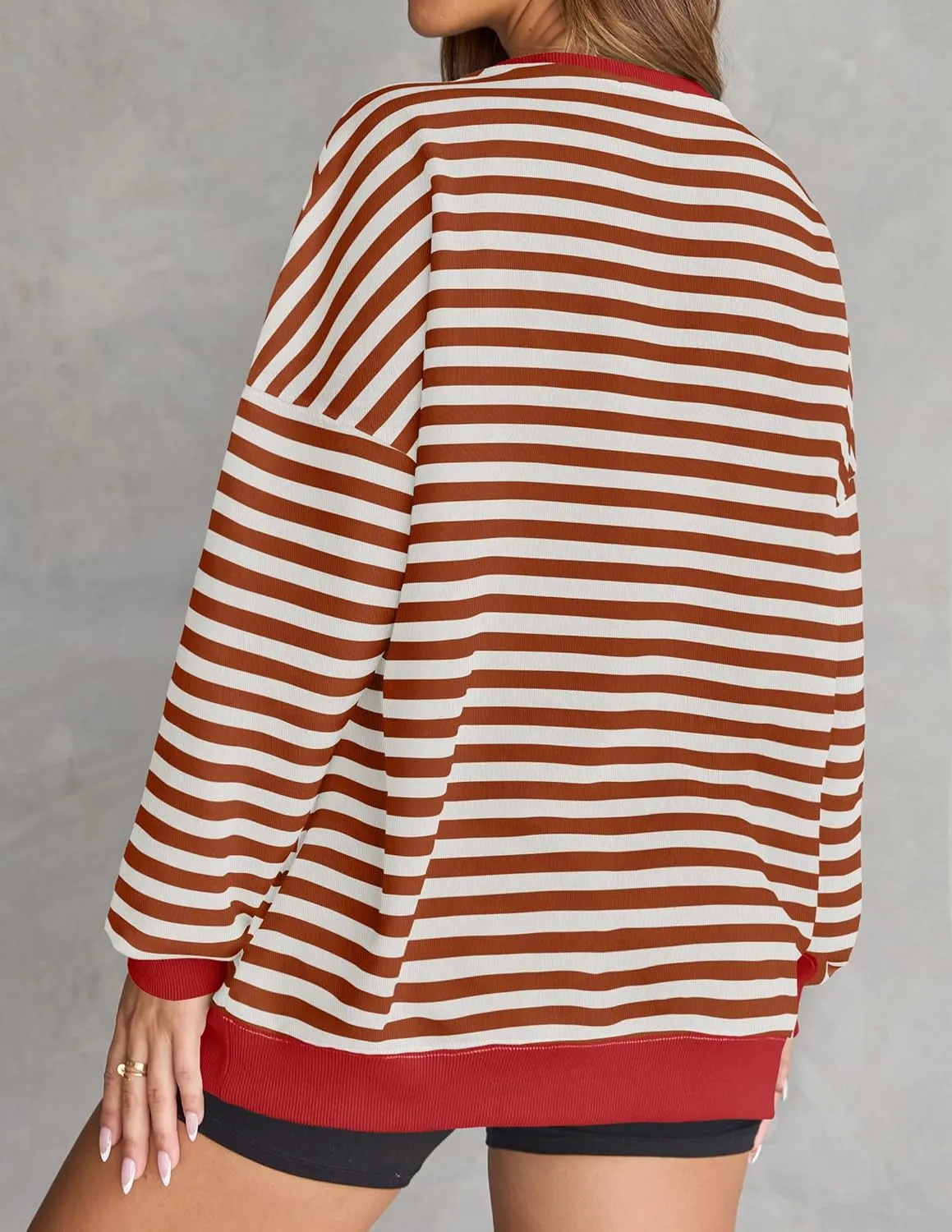 ZESICA Womens Casual Striped Pullover Tops Long Sleeve Shirts Crewneck Oversized Sweatshirts Spring Clothes