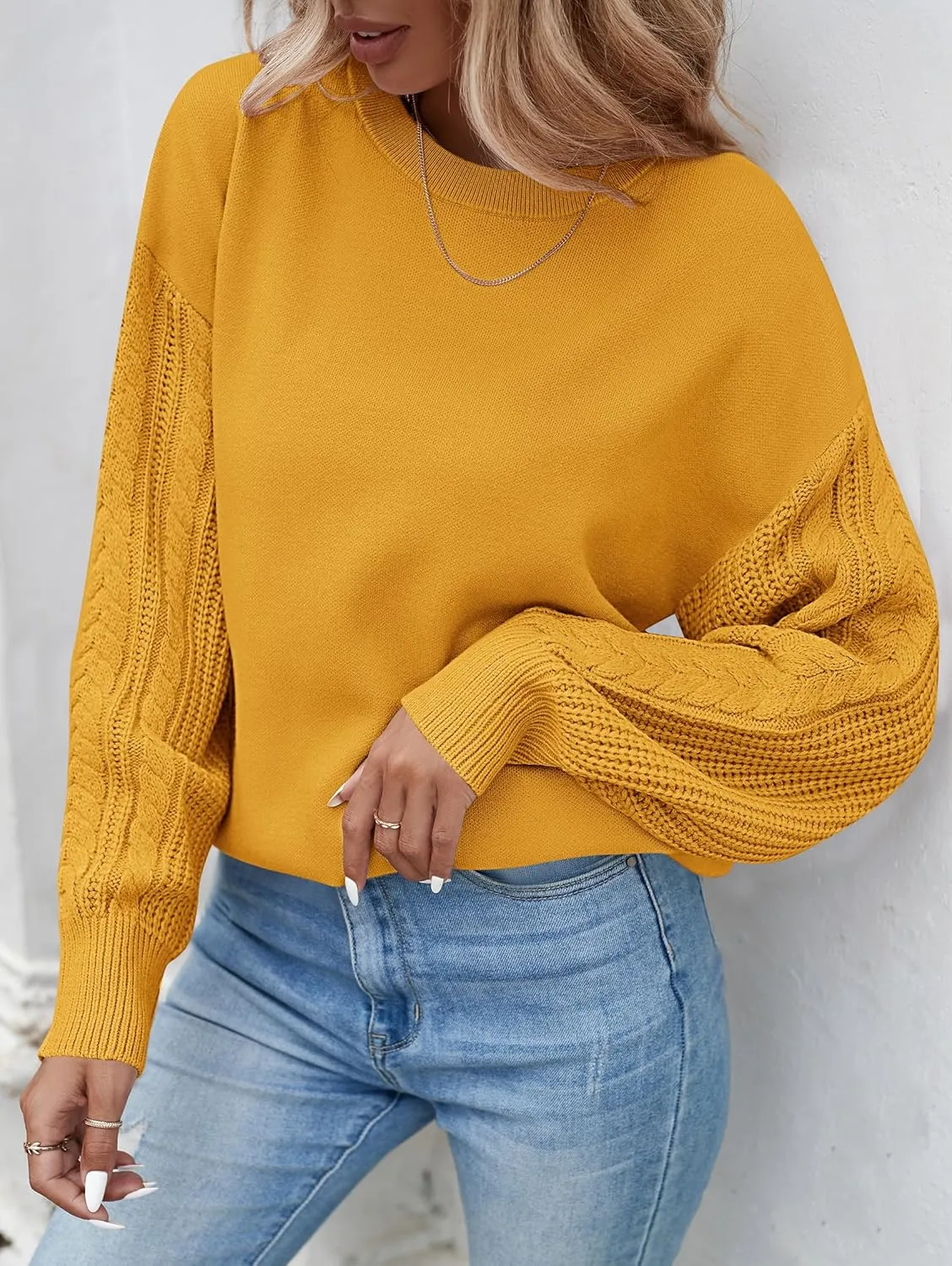 ZESICA Women's Fall Long Sleeve Crew Neck Solid Color Cable Knit Chunky Casual Oversized Pullover Sweater Tops