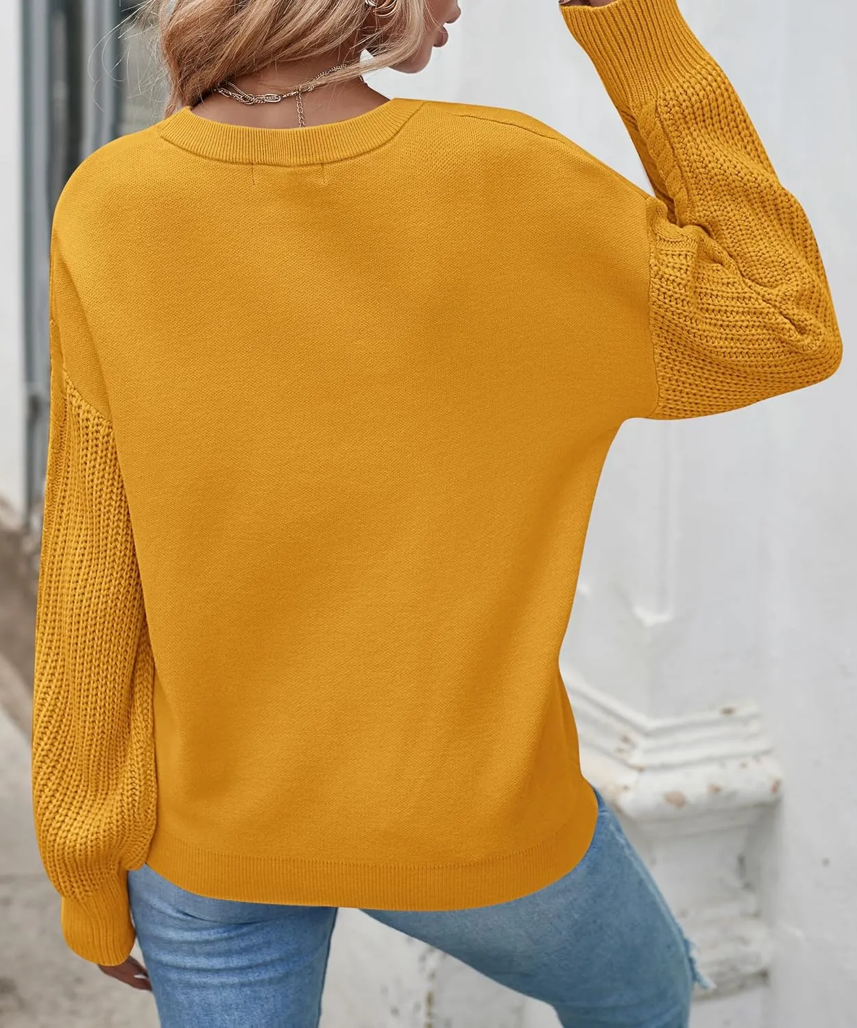 ZESICA Women's Fall Long Sleeve Crew Neck Solid Color Cable Knit Chunky Casual Oversized Pullover Sweater Tops