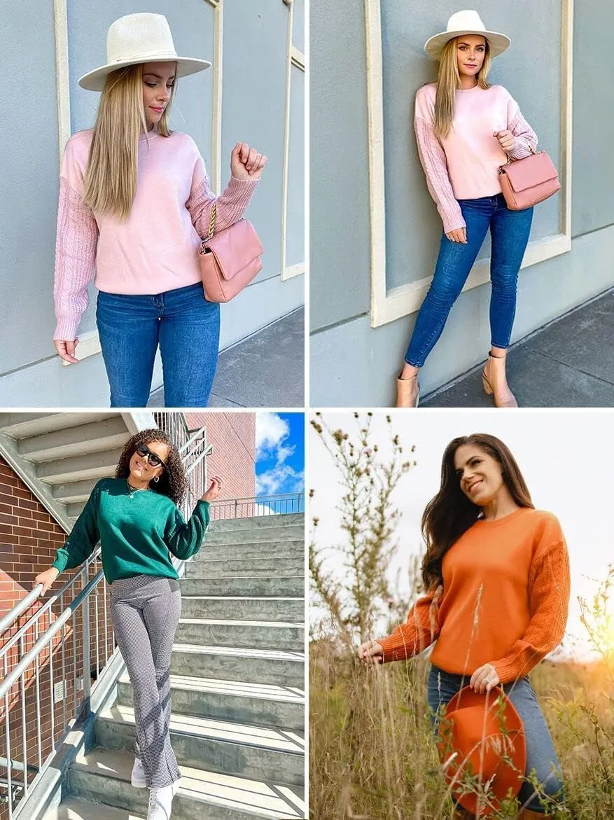 ZESICA Women's Fall Long Sleeve Crew Neck Solid Color Cable Knit Chunky Casual Oversized Pullover Sweater Tops