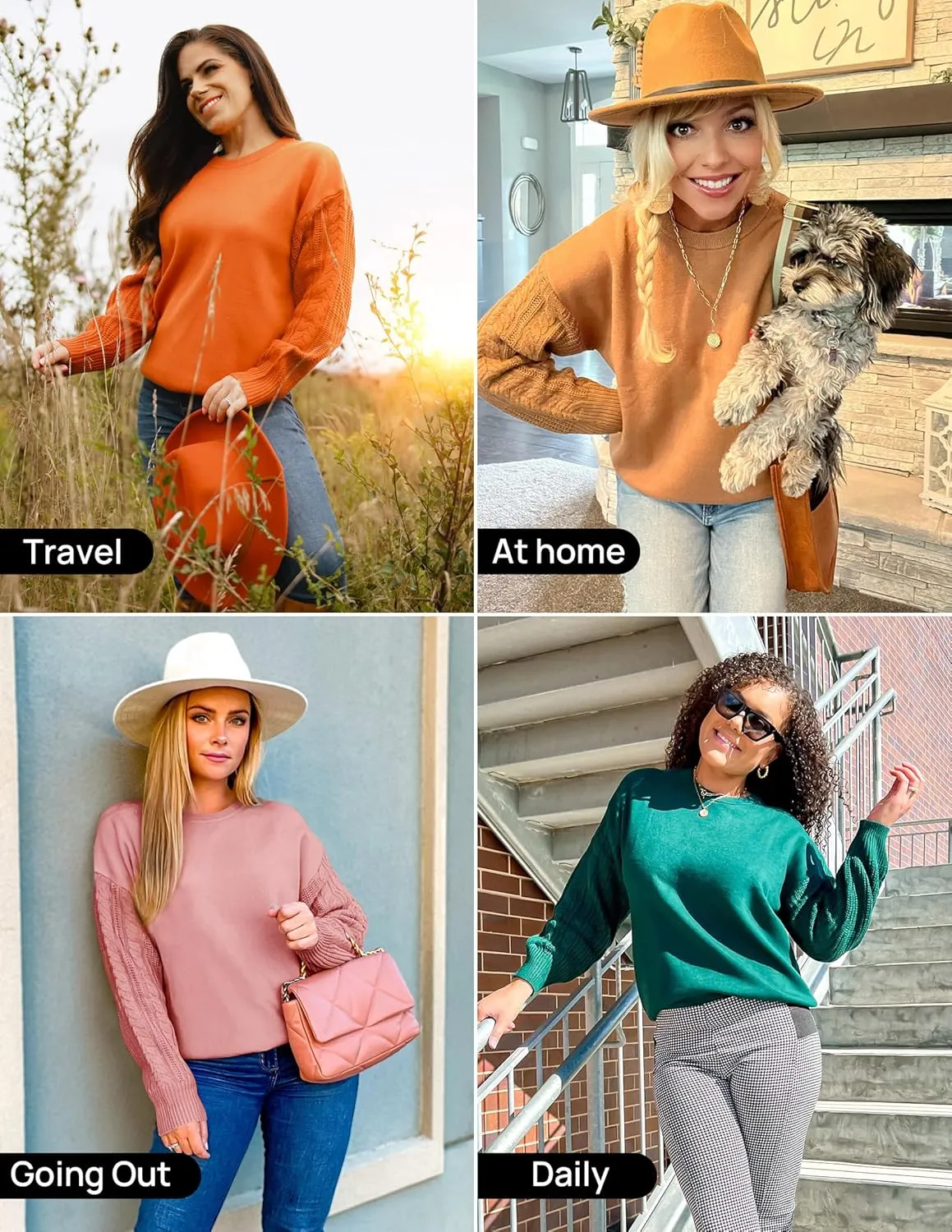 ZESICA Women's Fall Long Sleeve Crew Neck Solid Color Cable Knit Chunky Casual Oversized Pullover Sweater Tops