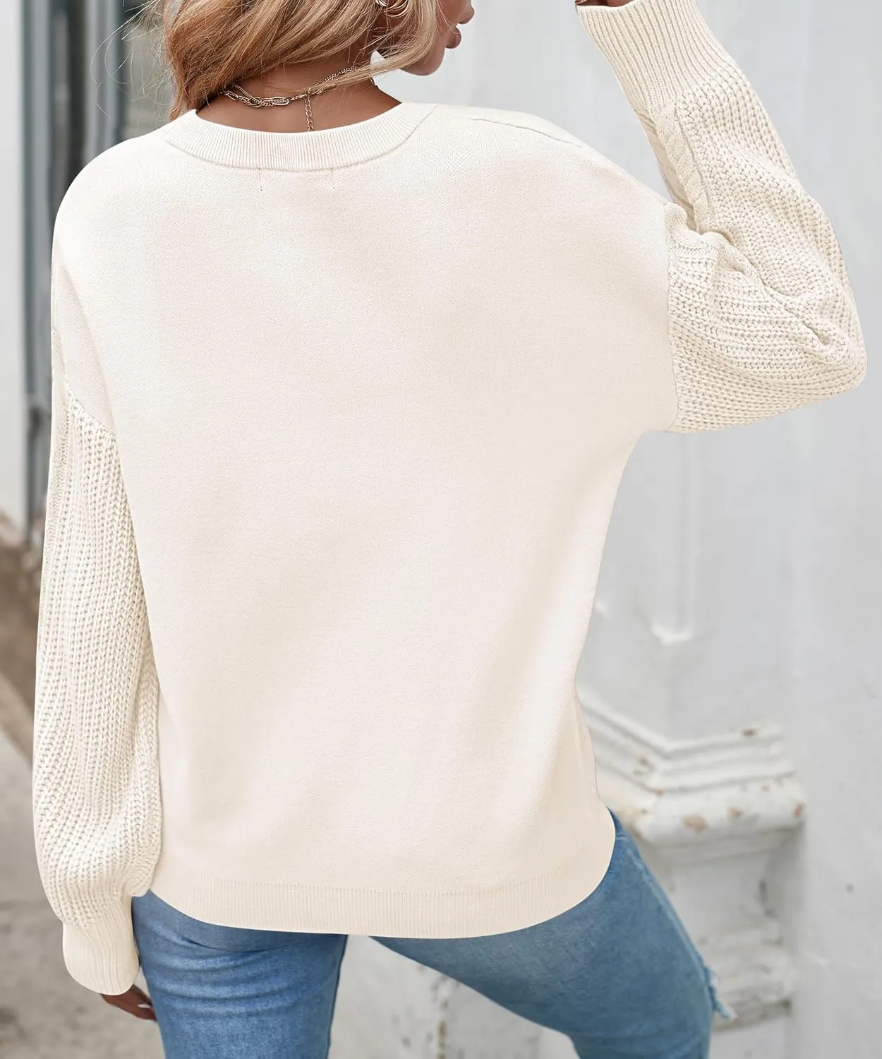 ZESICA Women's Fall Long Sleeve Crew Neck Solid Color Cable Knit Chunky Casual Oversized Pullover Sweater Tops