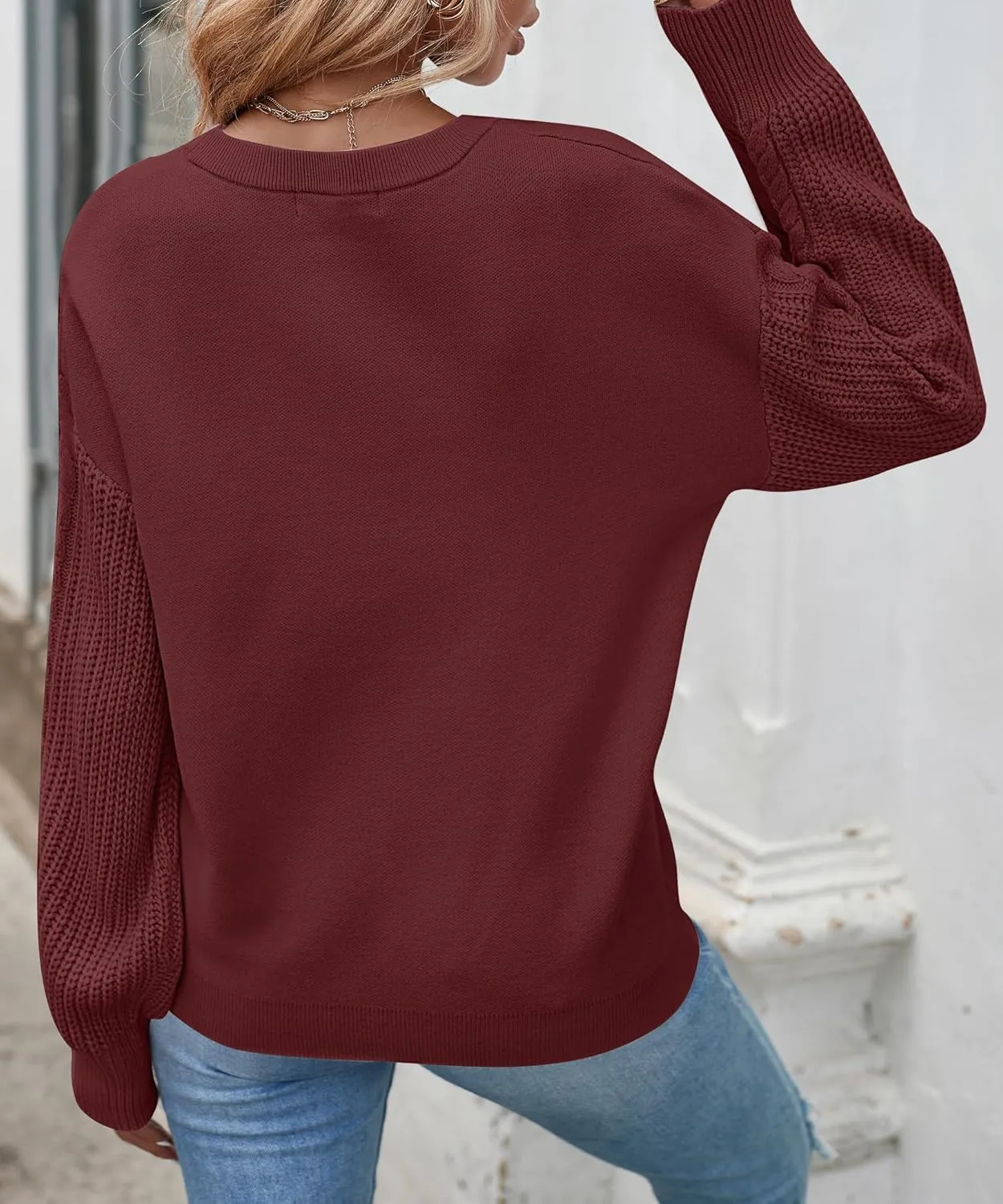 ZESICA Women's Fall Long Sleeve Crew Neck Solid Color Cable Knit Chunky Casual Oversized Pullover Sweater Tops