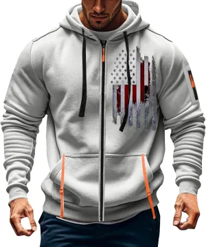 Zip Up Hoodie Men Lightweight Graphic Tactical Hoodies Classic Outdoor Hooded Vintage Drawstring Workout Hoodie