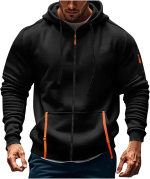 Zip Up Hoodie Men Lightweight Graphic Tactical Hoodies Classic Outdoor Hooded Vintage Drawstring Workout Hoodie