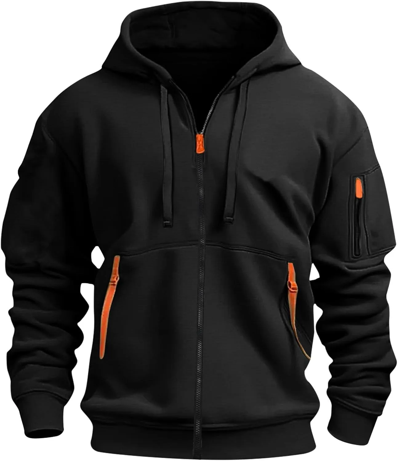 Zip Up Hoodie Men Lightweight Graphic Tactical Hoodies Classic Outdoor Hooded Vintage Drawstring Workout Hoodie