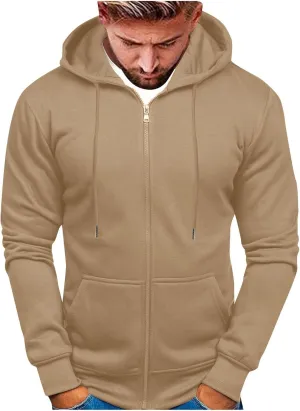 Zip Up Hoodie Men Mens Full Zip Casual Pullover Hoodies Fall Winter Work Sweatshirt Long Sleeve Drawstring Hoodies