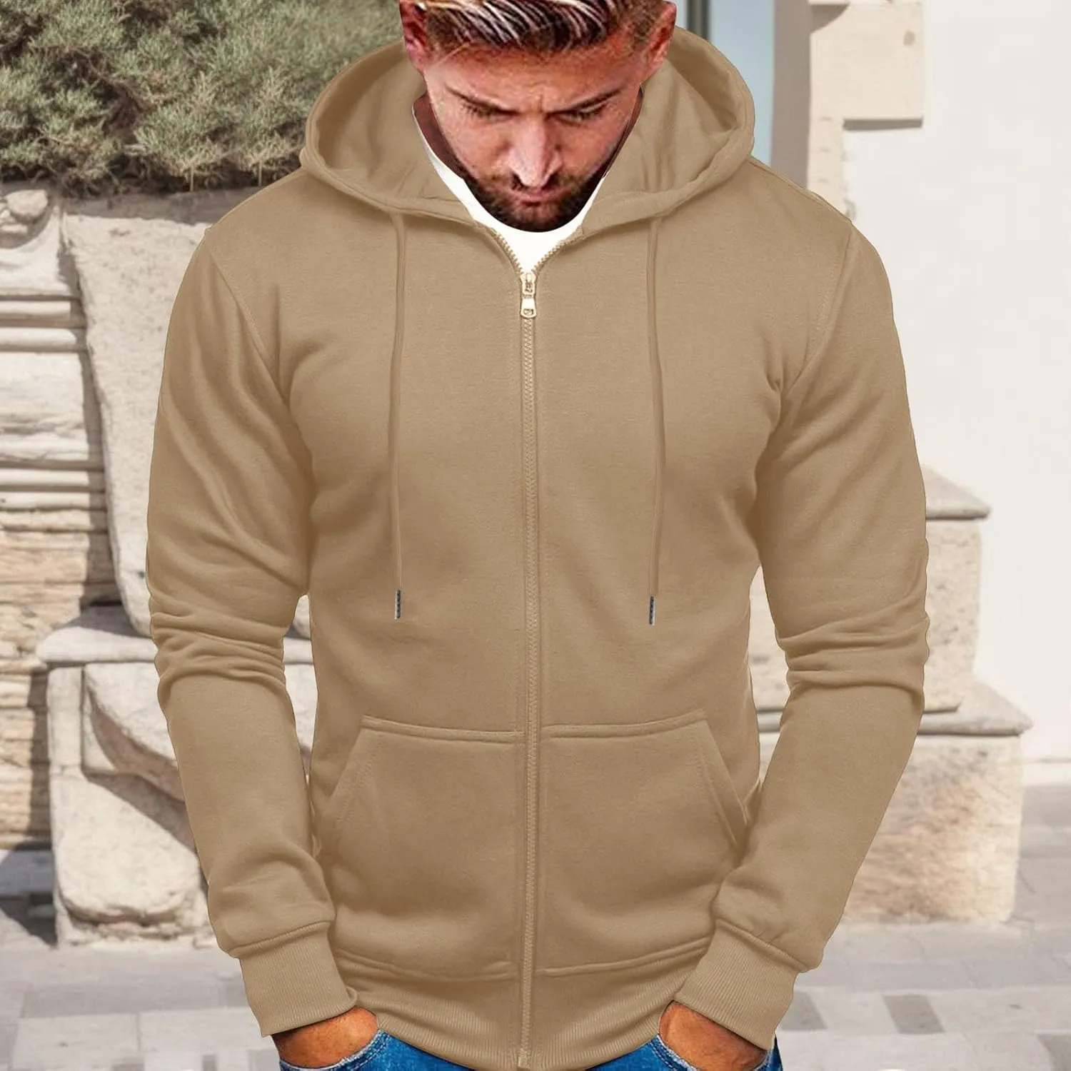 Zip Up Hoodie Men Mens Full Zip Casual Pullover Hoodies Fall Winter Work Sweatshirt Long Sleeve Drawstring Hoodies