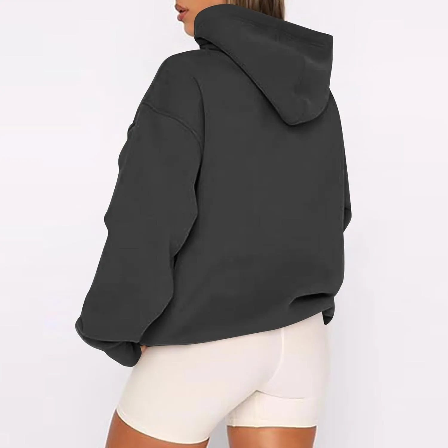 Zip Up Hoodie Women Oversized Fleece Jacket Drawstring Cute Hoodies Y2k Lightweight Fall Sweatshirts with Pockets