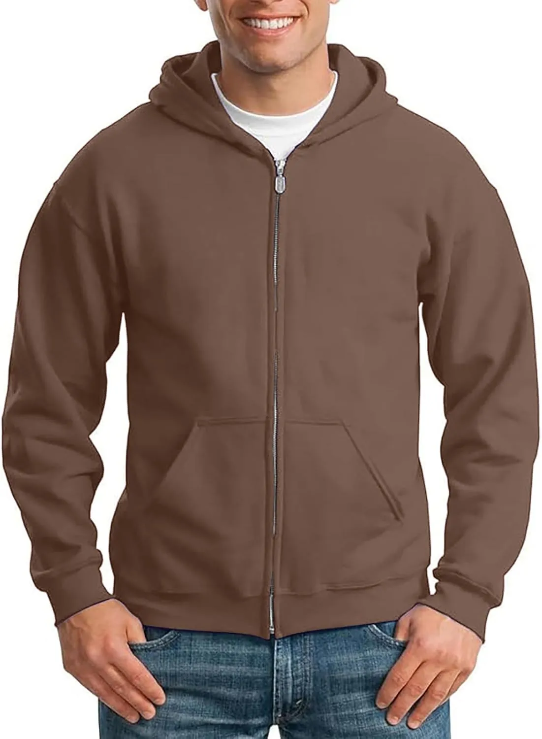 Zip Up Hoodies for Men Heavyweight Long Sleeve Pullover Solid Color with Pockets Hooded Fall and Winter Tops 2024
