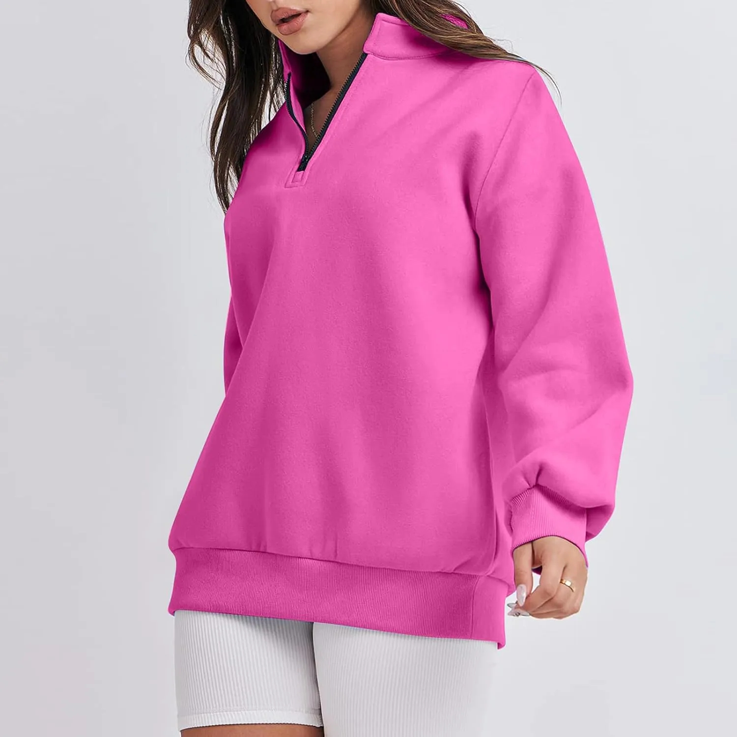 Zip Up Hoodies For Women Oversized Long Sleeve Crop Sweatshirt Quarter Zip Pullover Tops Fall Fashion Clothes 2023