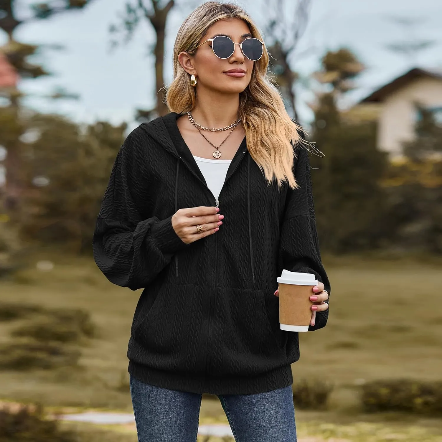 Zip Up Hoodies For Women Oversized Sweatshirts Fleece Jackets Casual Comfy Fashion Outfits 2024 Fall Winter Clothes