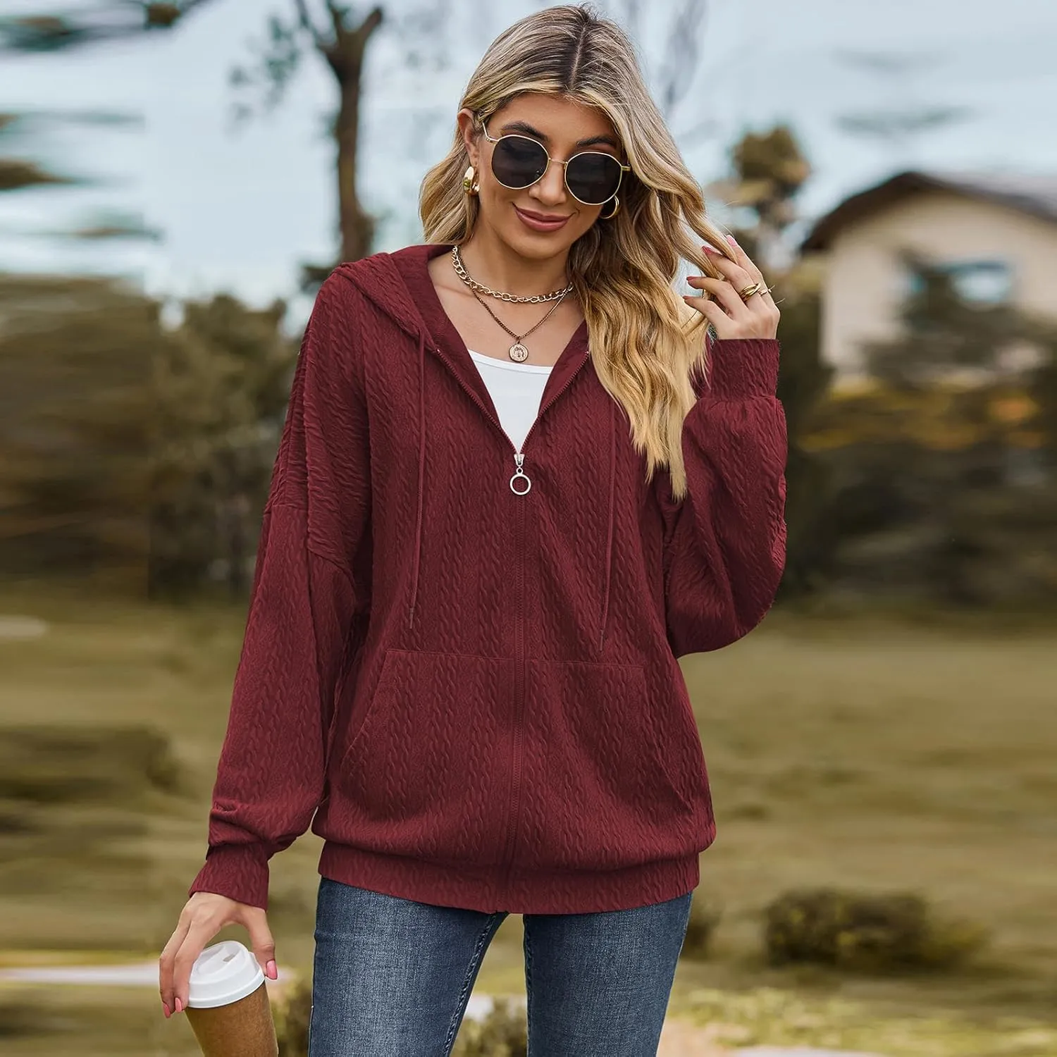 Zip Up Hoodies For Women Oversized Sweatshirts Fleece Jackets Casual Comfy Fashion Outfits 2024 Fall Winter Clothes