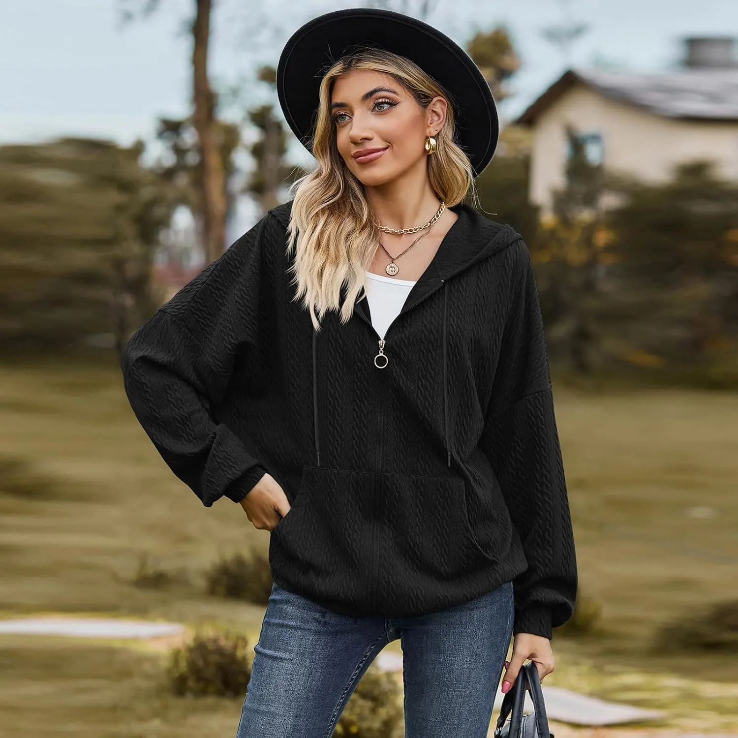 Zip Up Hoodies For Women Oversized Sweatshirts Fleece Jackets Casual Comfy Fashion Outfits 2024 Fall Winter Clothes