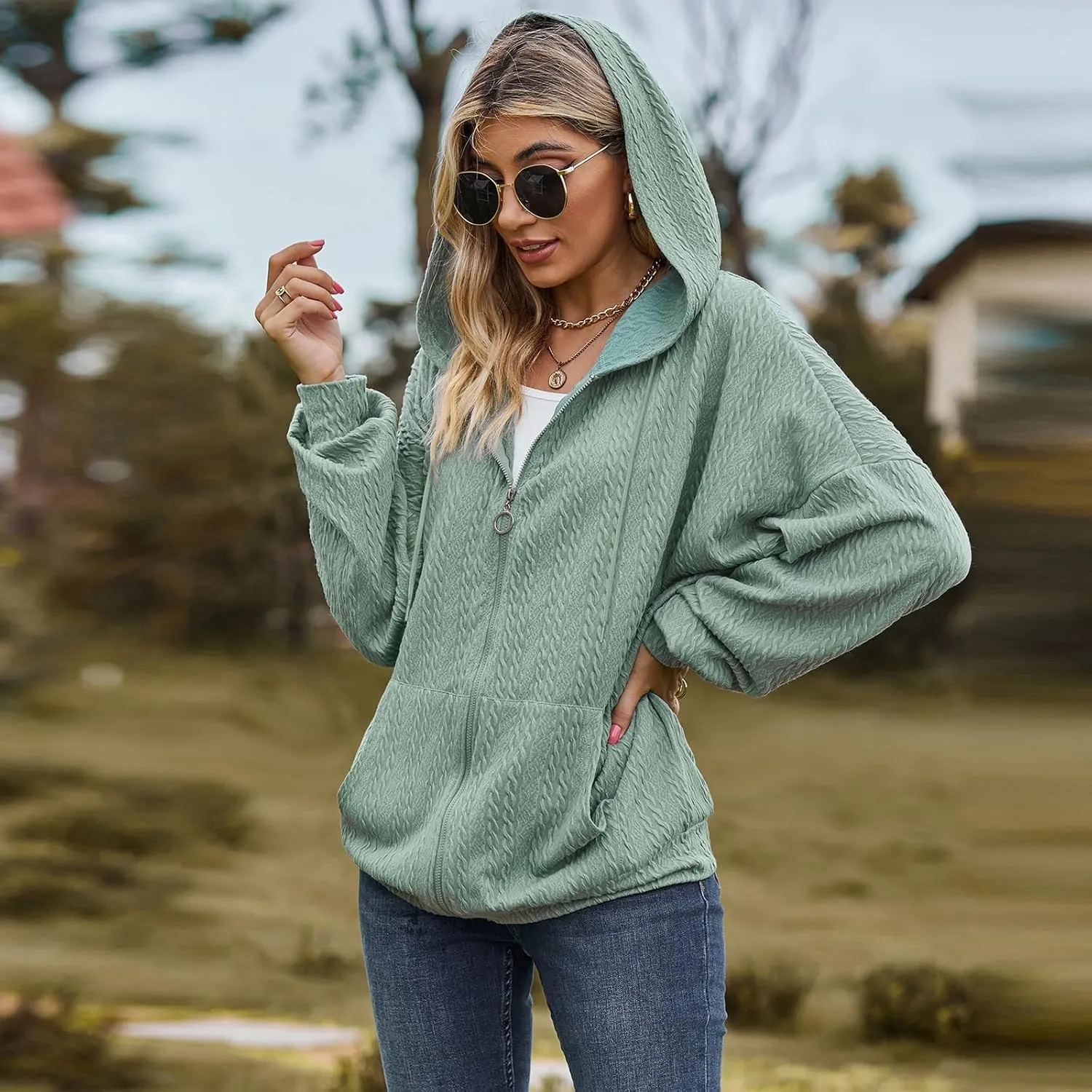 Zip Up Hoodies For Women Oversized Sweatshirts Fleece Jackets Casual Comfy Fashion Outfits 2024 Fall Winter Clothes