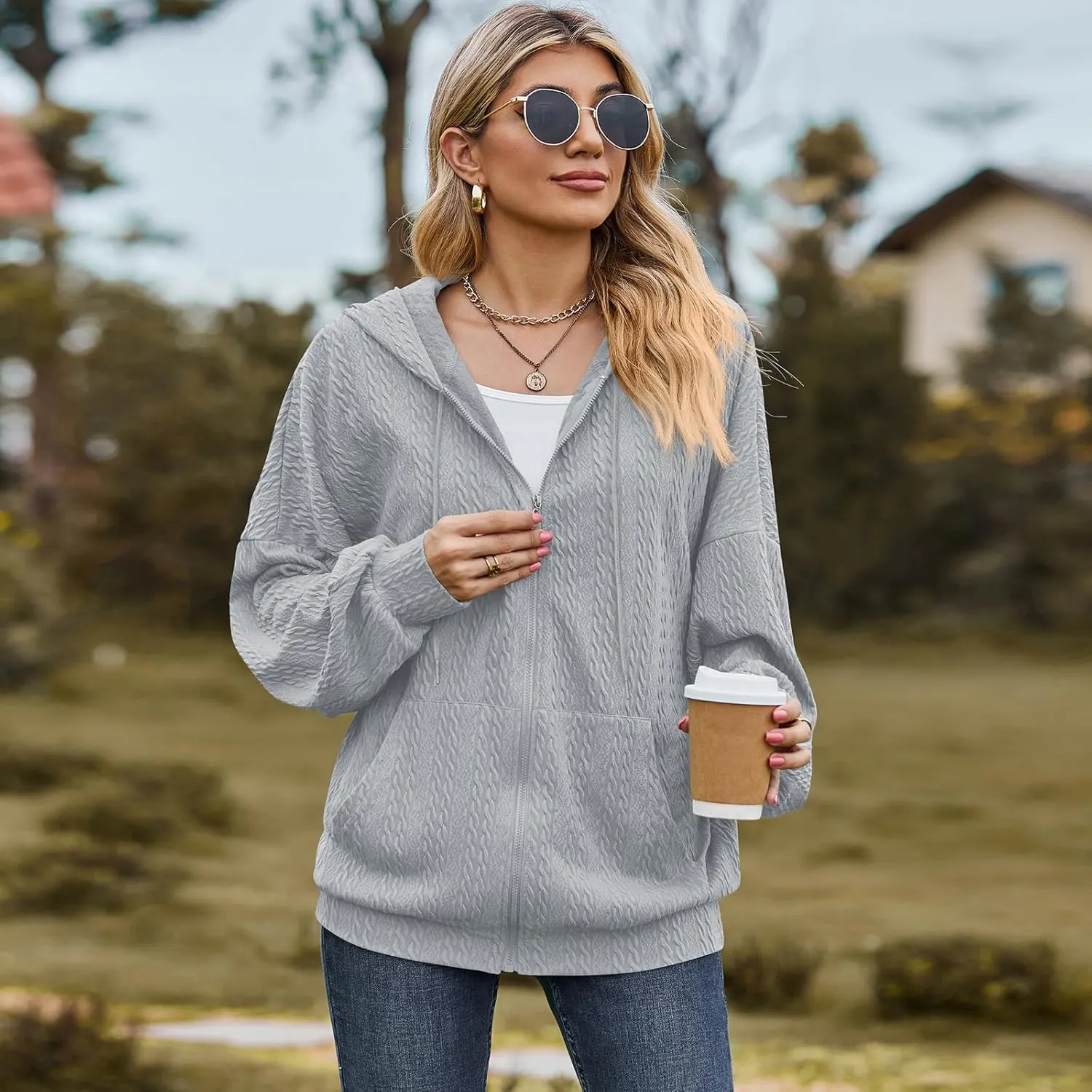 Zip Up Hoodies For Women Oversized Sweatshirts Fleece Jackets Casual Comfy Fashion Outfits 2024 Fall Winter Clothes