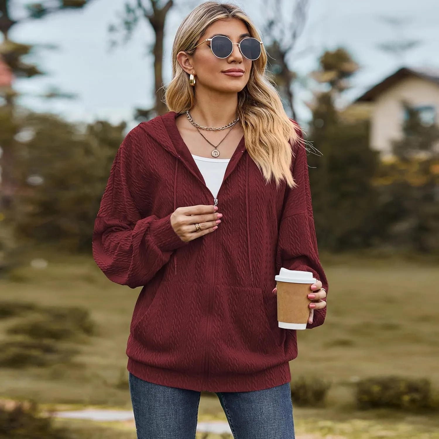 Zip Up Hoodies For Women Oversized Sweatshirts Fleece Jackets Casual Comfy Fashion Outfits 2024 Fall Winter Clothes