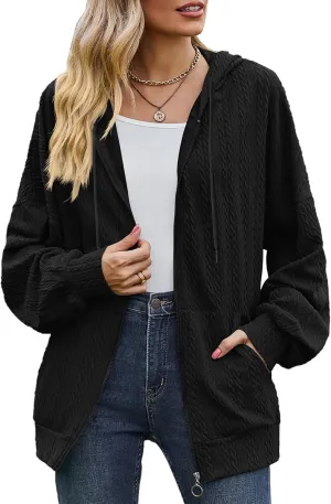 Zip Up Hoodies For Women Oversized Sweatshirts Fleece Jackets Casual Comfy Fashion Outfits 2024 Fall Winter Clothes