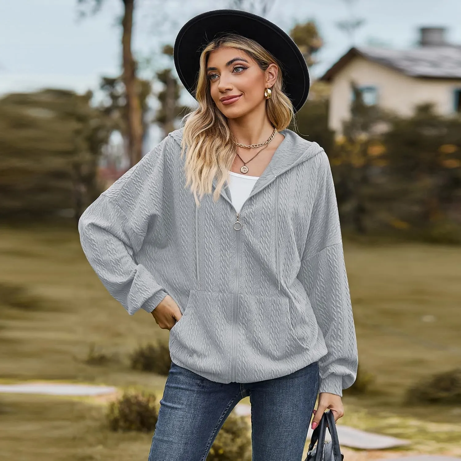 Zip Up Hoodies For Women Oversized Sweatshirts Fleece Jackets Casual Comfy Fashion Outfits 2024 Fall Winter Clothes