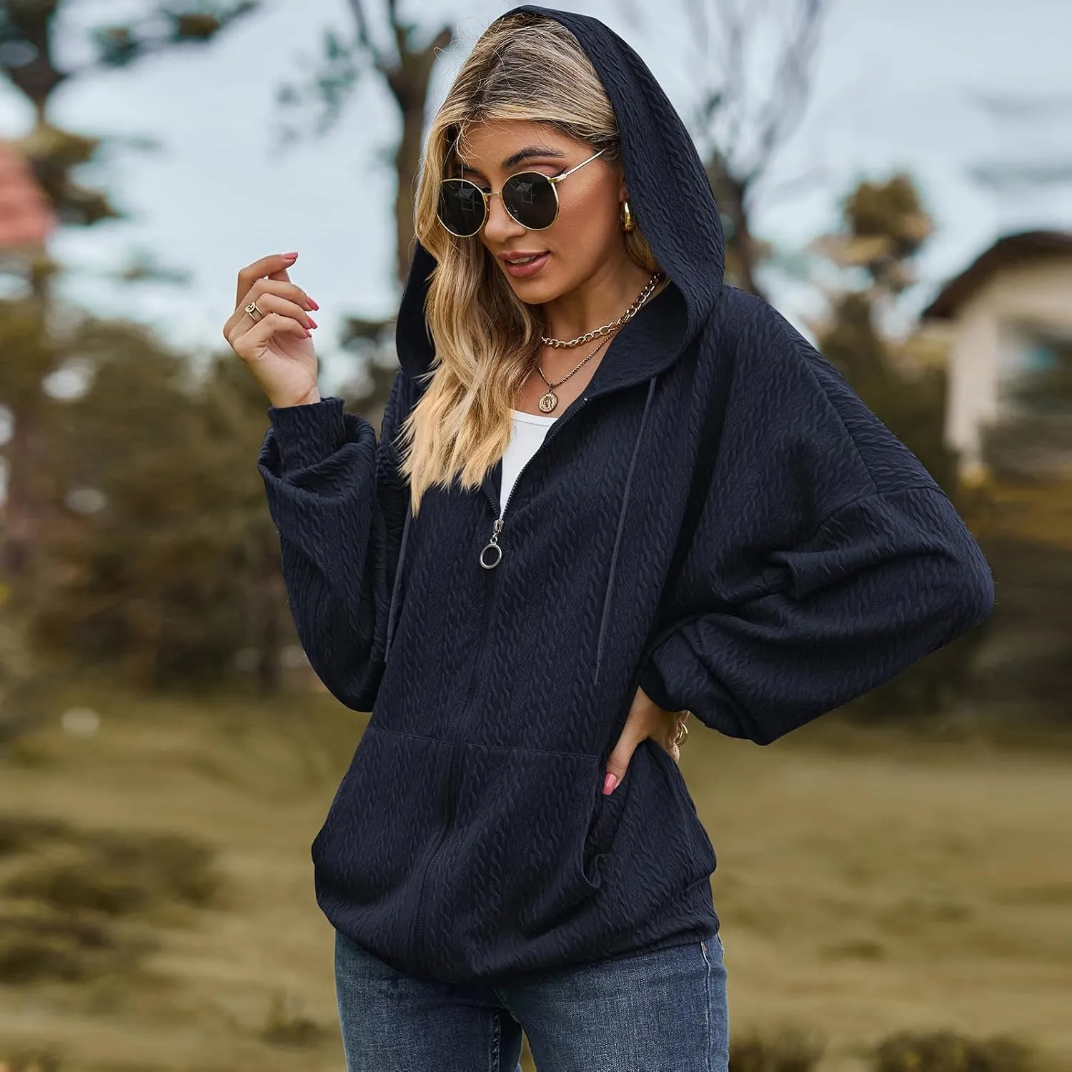 Zip Up Hoodies For Women Oversized Sweatshirts Fleece Jackets Casual Comfy Fashion Outfits 2024 Fall Winter Clothes