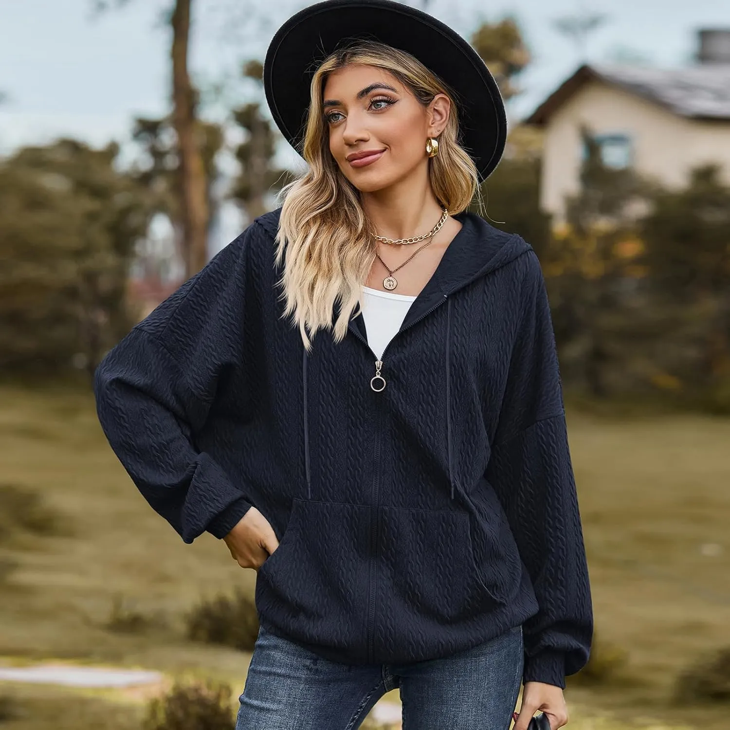 Zip Up Hoodies For Women Oversized Sweatshirts Fleece Jackets Casual Comfy Fashion Outfits 2024 Fall Winter Clothes