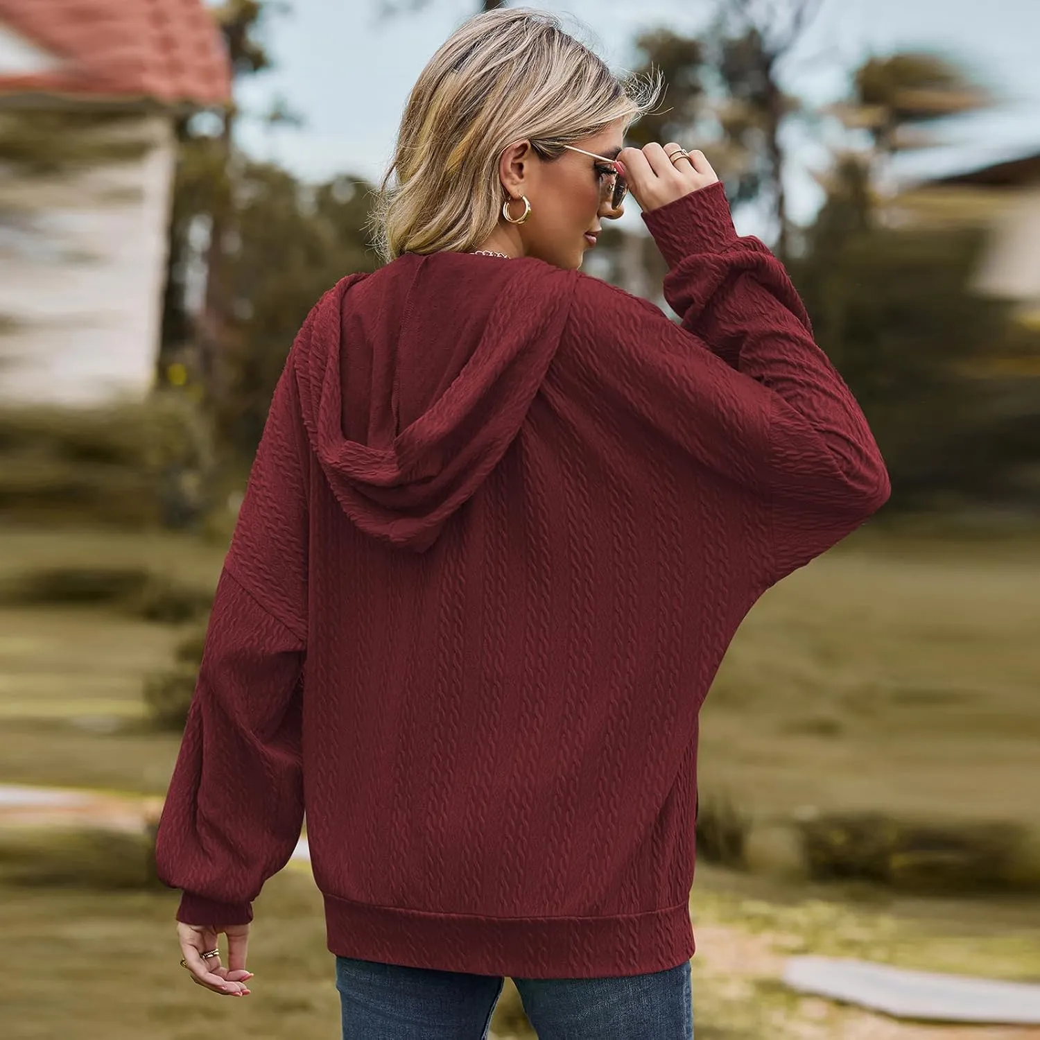 Zip Up Hoodies For Women Oversized Sweatshirts Fleece Jackets Casual Comfy Fashion Outfits 2024 Fall Winter Clothes