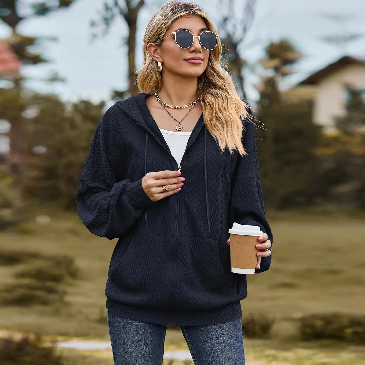 Zip Up Hoodies For Women Oversized Sweatshirts Fleece Jackets Casual Comfy Fashion Outfits 2024 Fall Winter Clothes