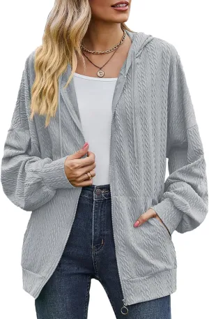 Zip Up Hoodies For Women Oversized Sweatshirts Fleece Jackets Casual Comfy Fashion Outfits 2024 Fall Winter Clothes