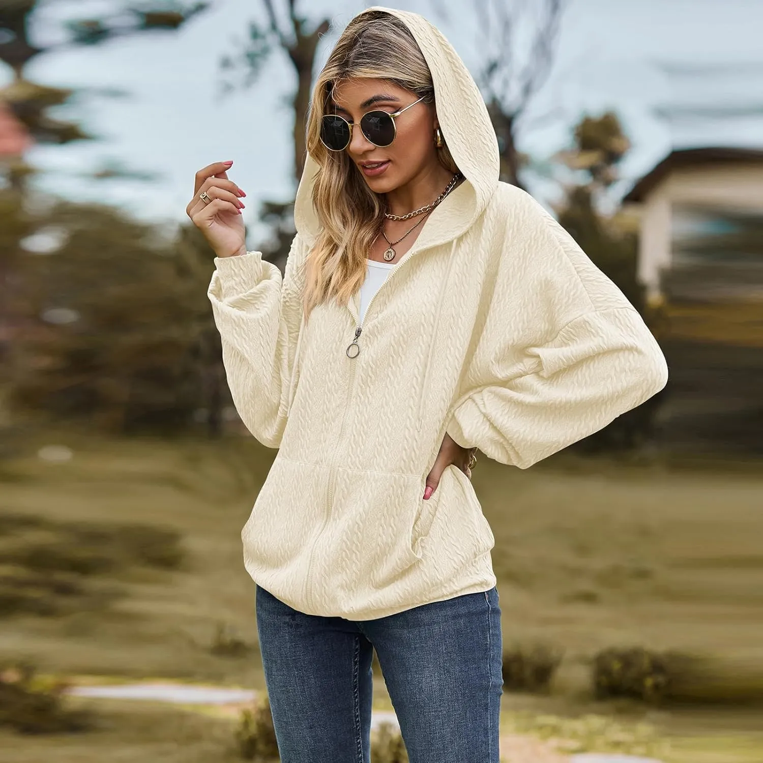 Zip Up Hoodies For Women Oversized Sweatshirts Fleece Jackets Casual Comfy Fashion Outfits 2024 Fall Winter Clothes