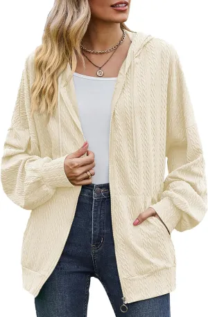 Zip Up Hoodies For Women Oversized Sweatshirts Fleece Jackets Casual Comfy Fashion Outfits 2024 Fall Winter Clothes