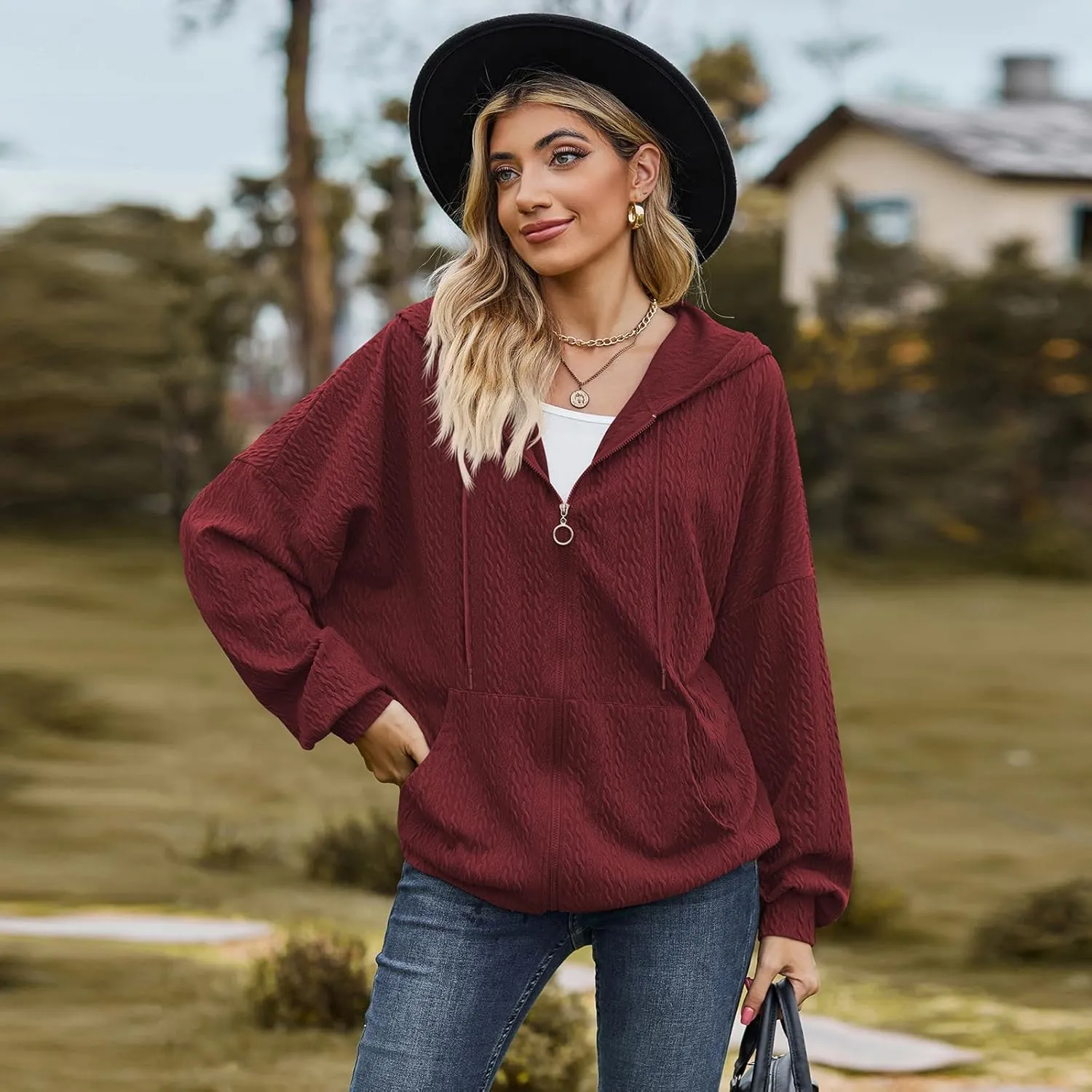 Zip Up Hoodies For Women Oversized Sweatshirts Fleece Jackets Casual Comfy Fashion Outfits 2024 Fall Winter Clothes
