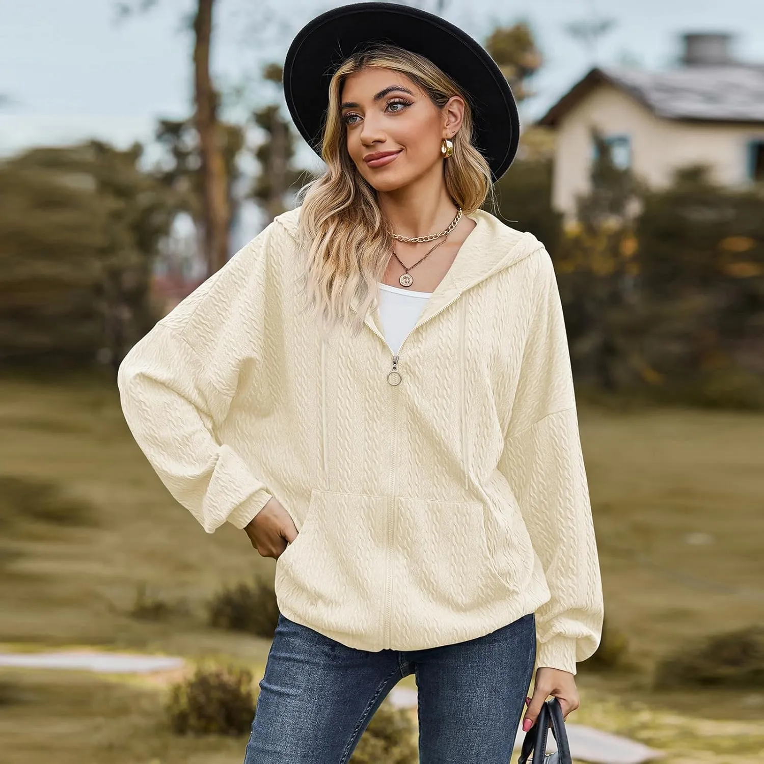 Zip Up Hoodies For Women Oversized Sweatshirts Fleece Jackets Casual Comfy Fashion Outfits 2024 Fall Winter Clothes