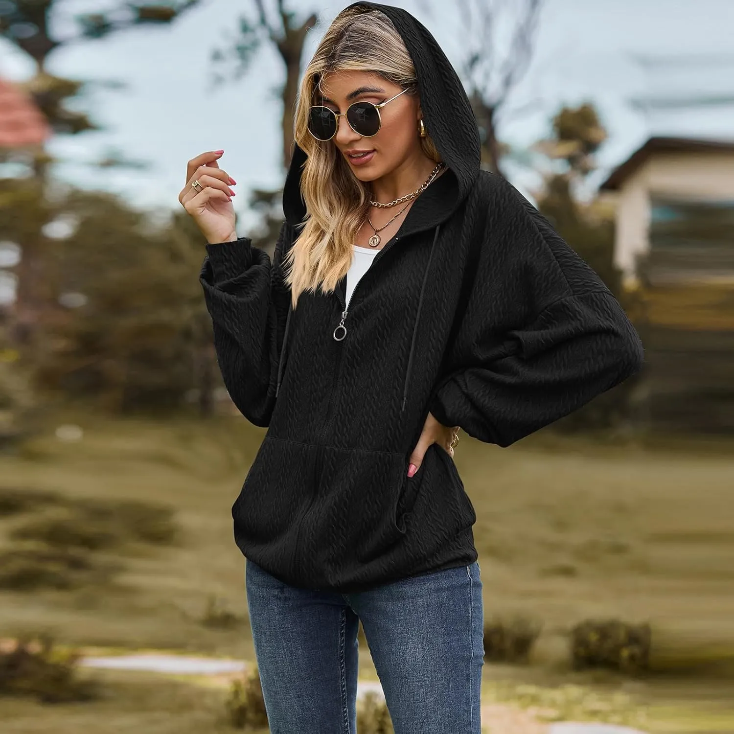 Zip Up Hoodies For Women Oversized Sweatshirts Fleece Jackets Casual Comfy Fashion Outfits 2024 Fall Winter Clothes