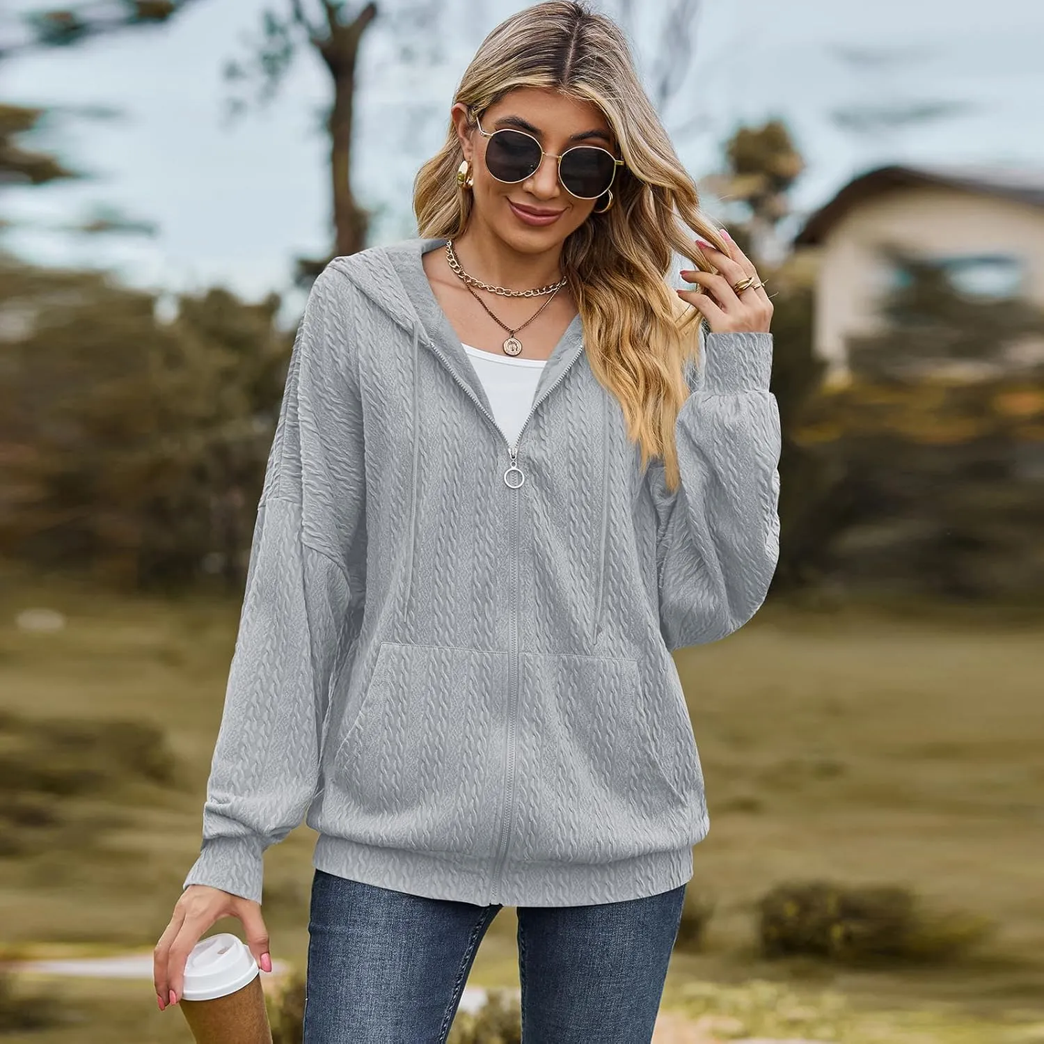 Zip Up Hoodies For Women Oversized Sweatshirts Fleece Jackets Casual Comfy Fashion Outfits 2024 Fall Winter Clothes