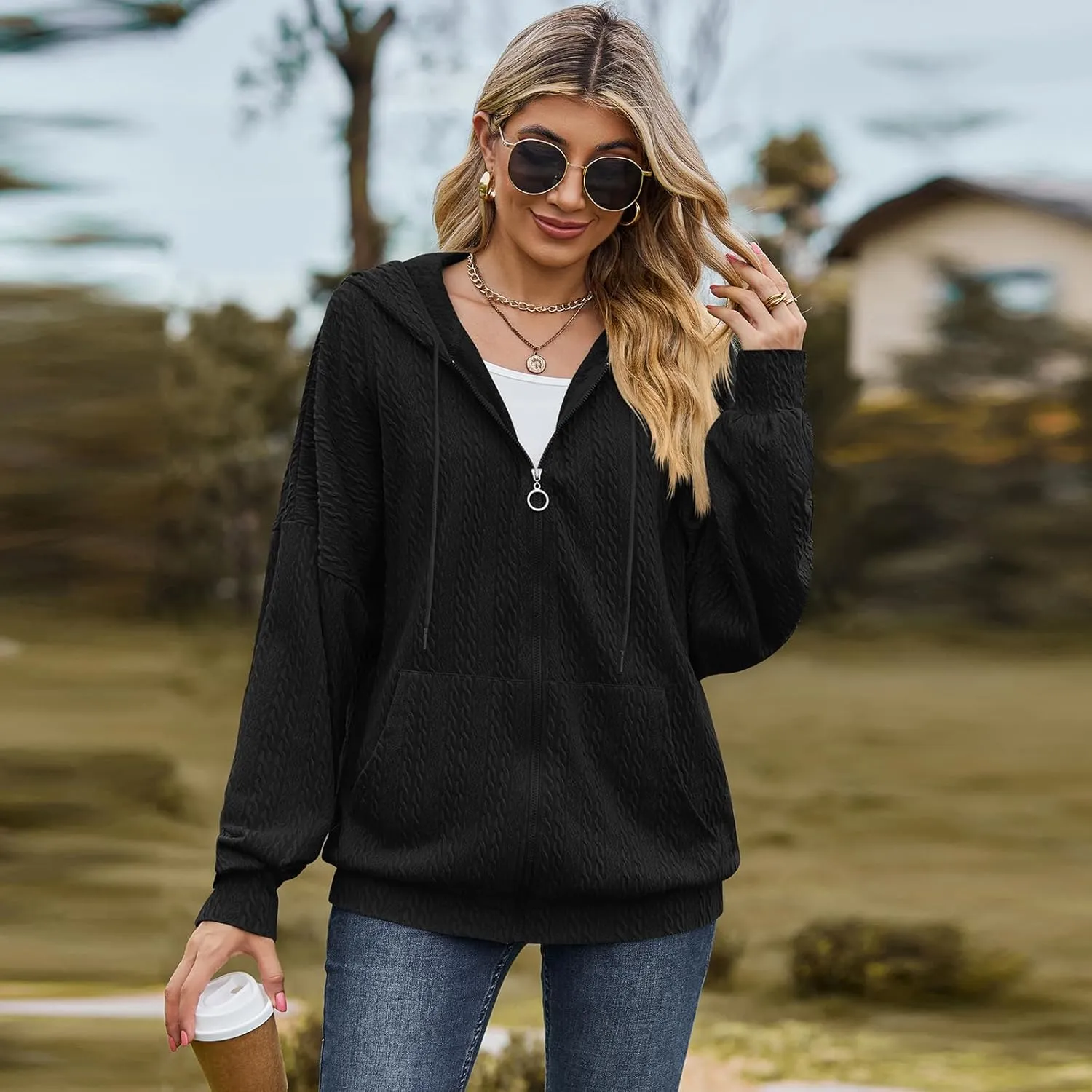 Zip Up Hoodies For Women Oversized Sweatshirts Fleece Jackets Casual Comfy Fashion Outfits 2024 Fall Winter Clothes