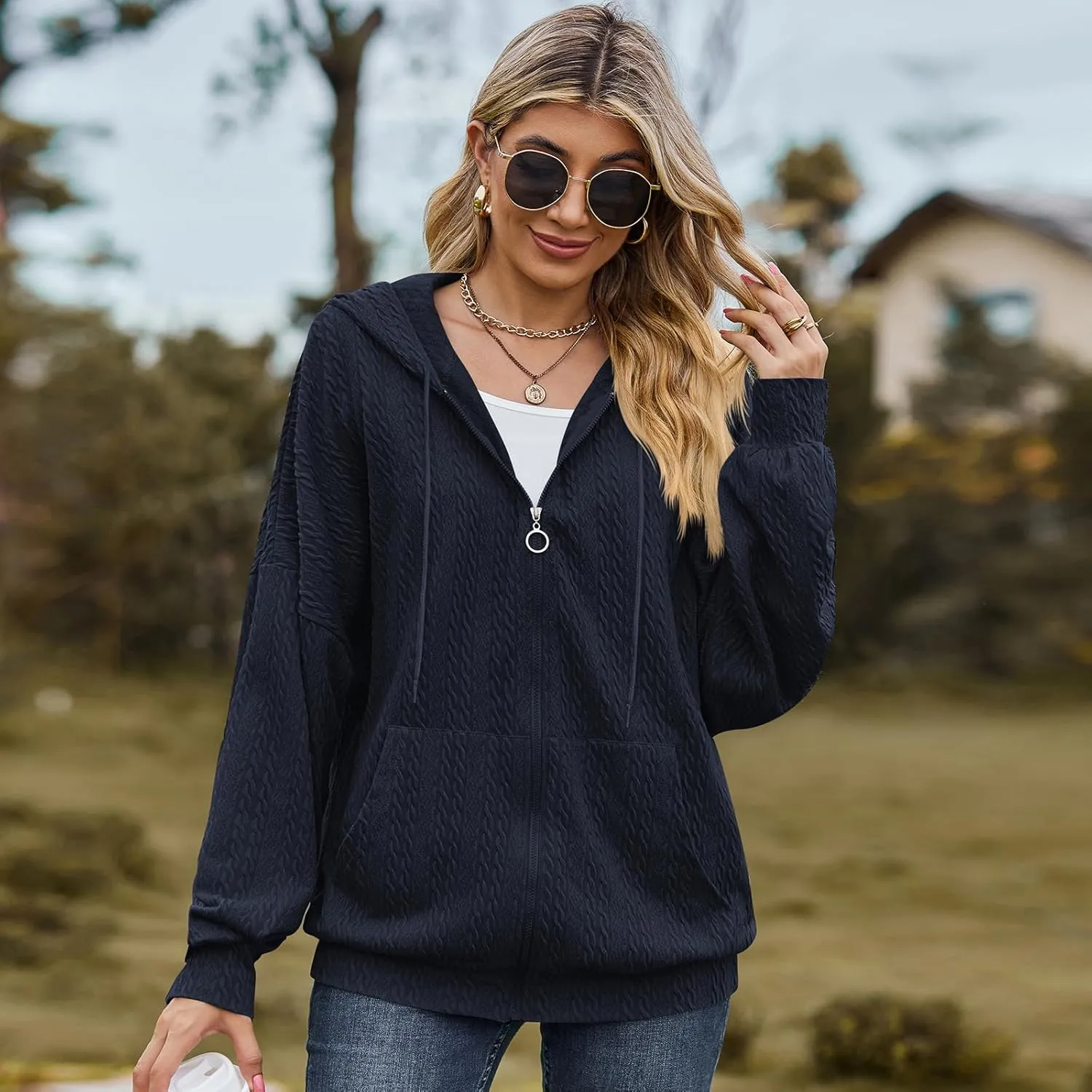 Zip Up Hoodies For Women Oversized Sweatshirts Fleece Jackets Casual Comfy Fashion Outfits 2024 Fall Winter Clothes
