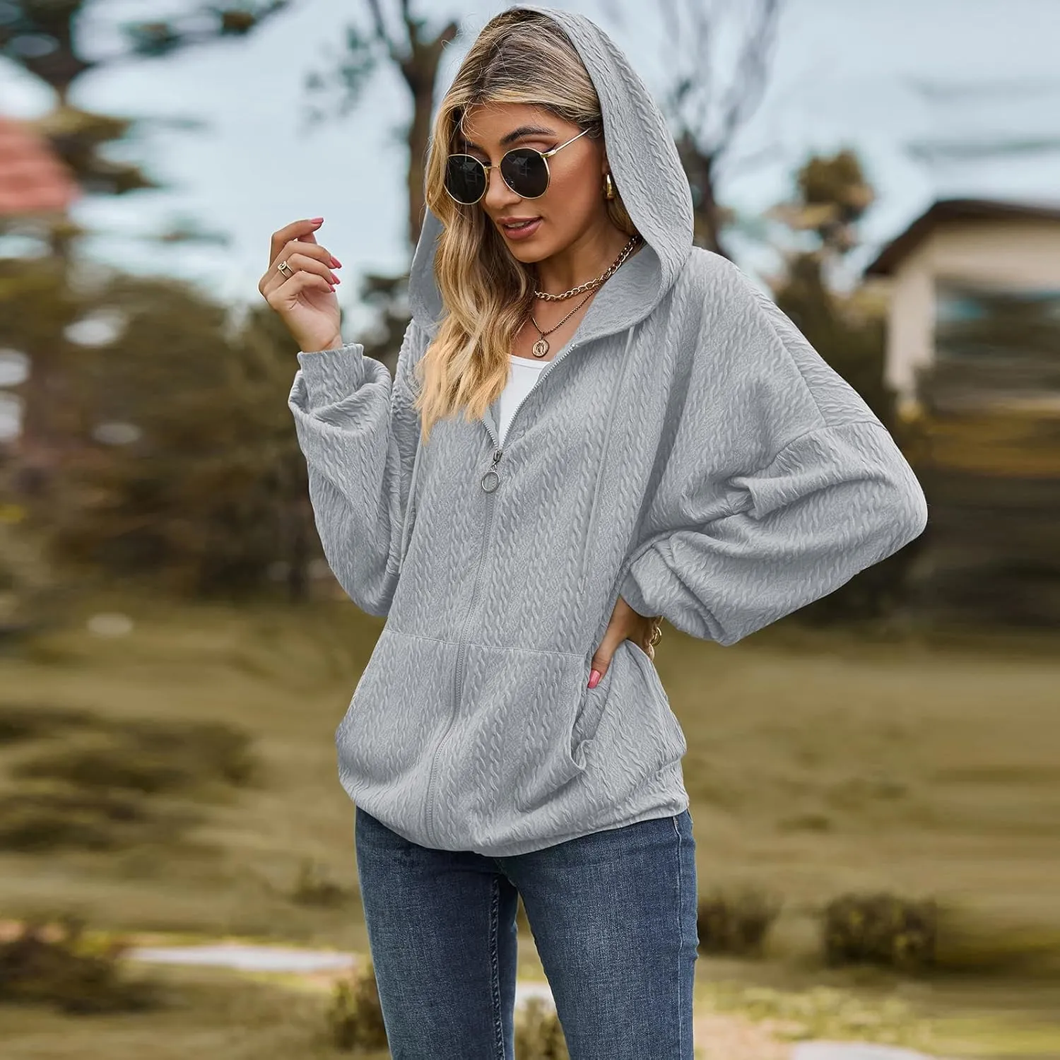 Zip Up Hoodies For Women Oversized Sweatshirts Fleece Jackets Casual Comfy Fashion Outfits 2024 Fall Winter Clothes