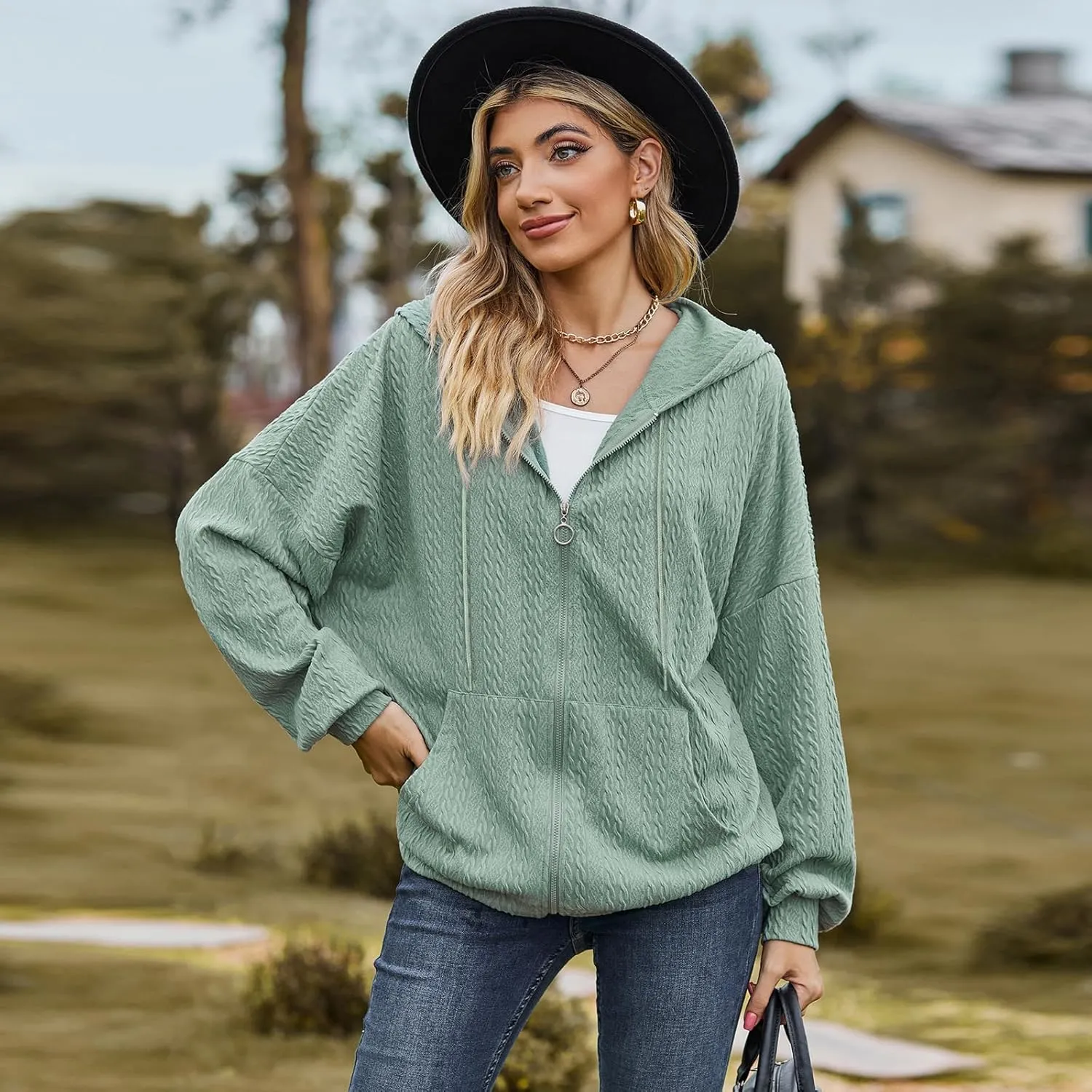 Zip Up Hoodies For Women Oversized Sweatshirts Fleece Jackets Casual Comfy Fashion Outfits 2024 Fall Winter Clothes