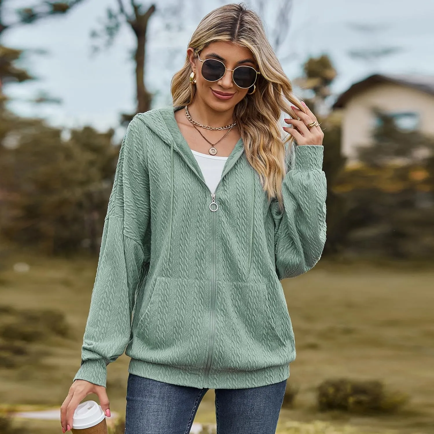 Zip Up Hoodies For Women Oversized Sweatshirts Fleece Jackets Casual Comfy Fashion Outfits 2024 Fall Winter Clothes