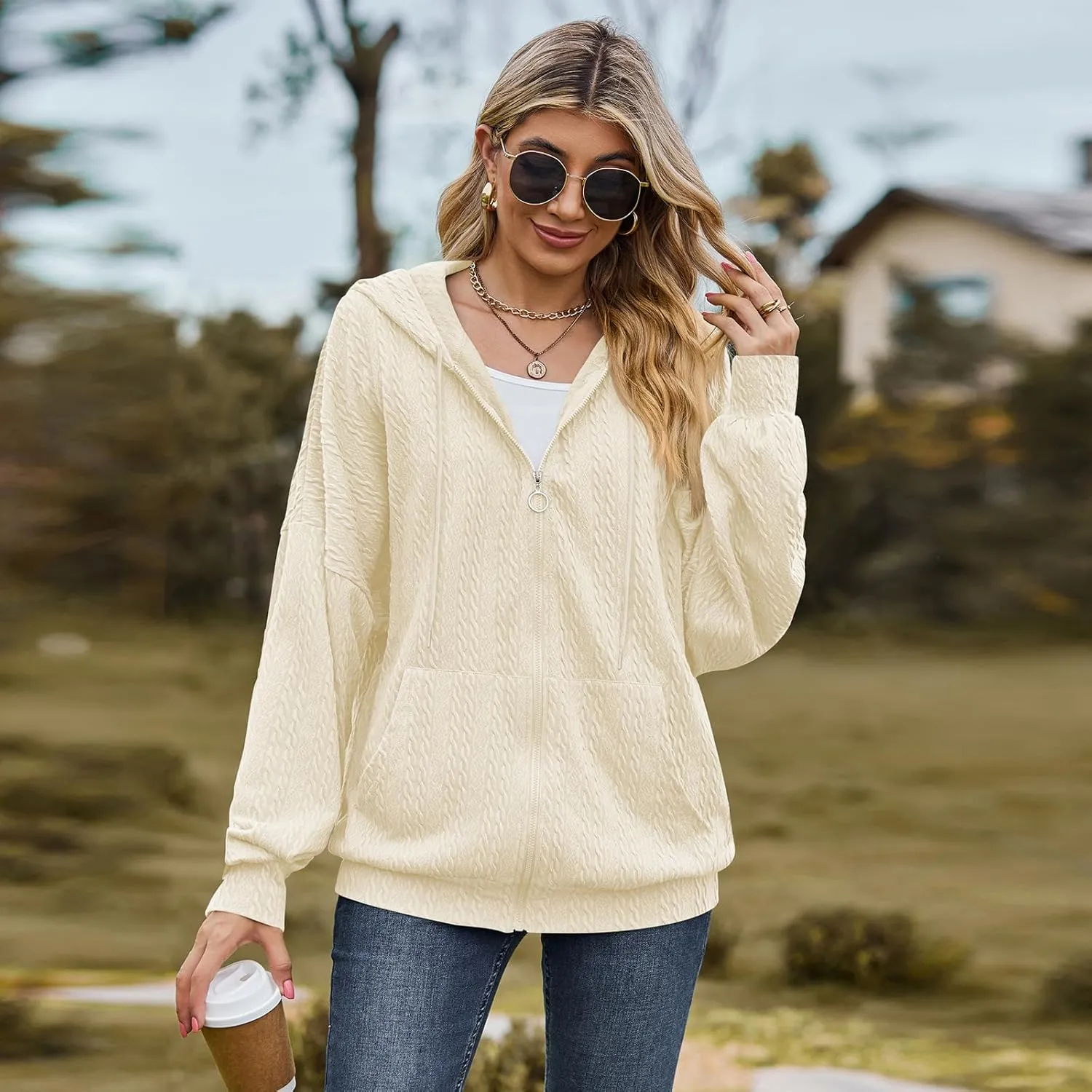 Zip Up Hoodies For Women Oversized Sweatshirts Fleece Jackets Casual Comfy Fashion Outfits 2024 Fall Winter Clothes
