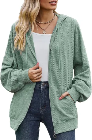 Zip Up Hoodies For Women Oversized Sweatshirts Fleece Jackets Casual Comfy Fashion Outfits 2024 Fall Winter Clothes