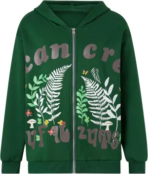 Zip Up Hoodies for Women Y2K Spider Web Print Halloween Hooded Sweatshirt Fleece Hoodie Coat Warm Hoody with Pockets