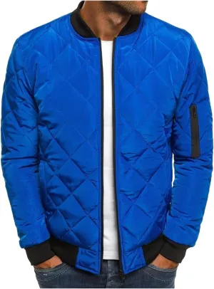 ZWRXW Bomber Jackets for Men Diamond Quilted Puffer Down Jacket Full Zip Lightweight Varsity Padded Coat Winter Warm Outwear