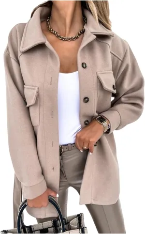 ZWRXW Womens Trench Coats Fashion Lapel Button Down Peacoat with Belted Casual Fall Winter Woolen Jackets Mid-Long Outwear