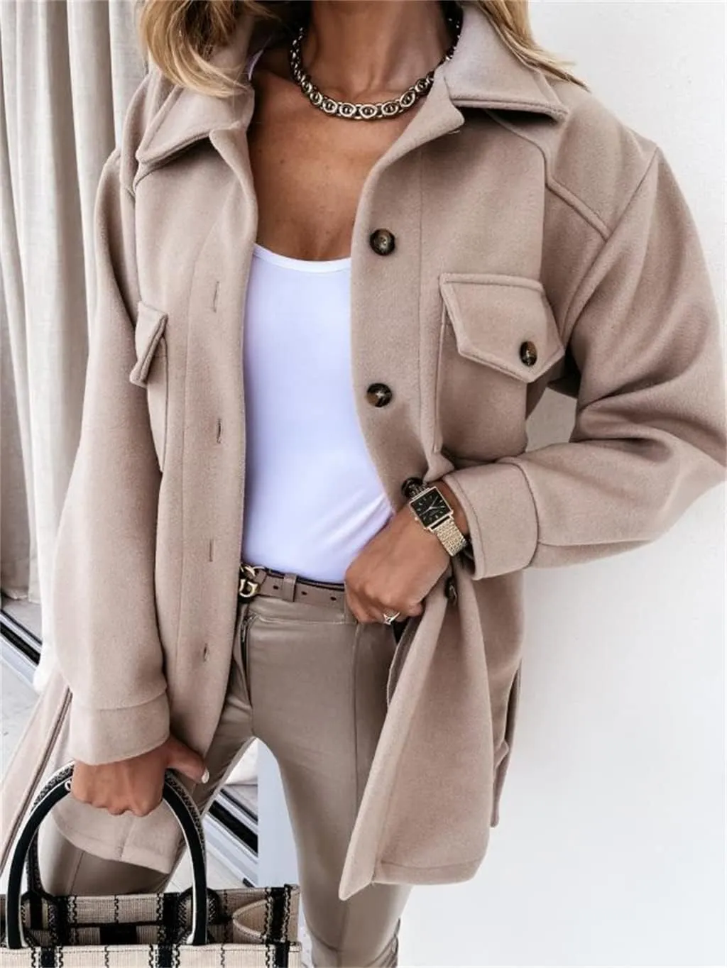 ZWRXW Womens Trench Coats Fashion Lapel Button Down Peacoat with Belted Casual Fall Winter Woolen Jackets Mid-Long Outwear